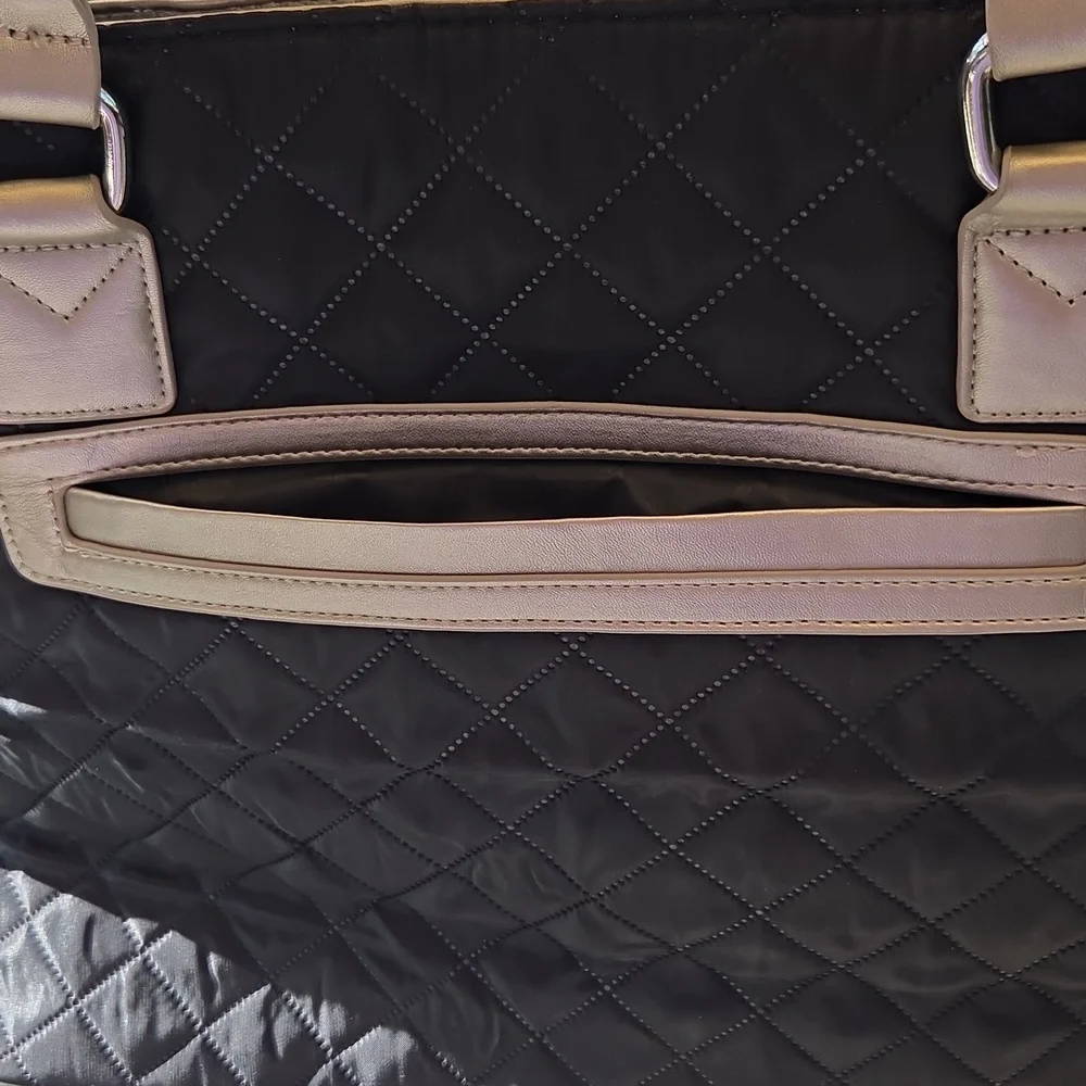 Joy Mangano Paris Chic Quilted Tote Bag Black/Silver NEW